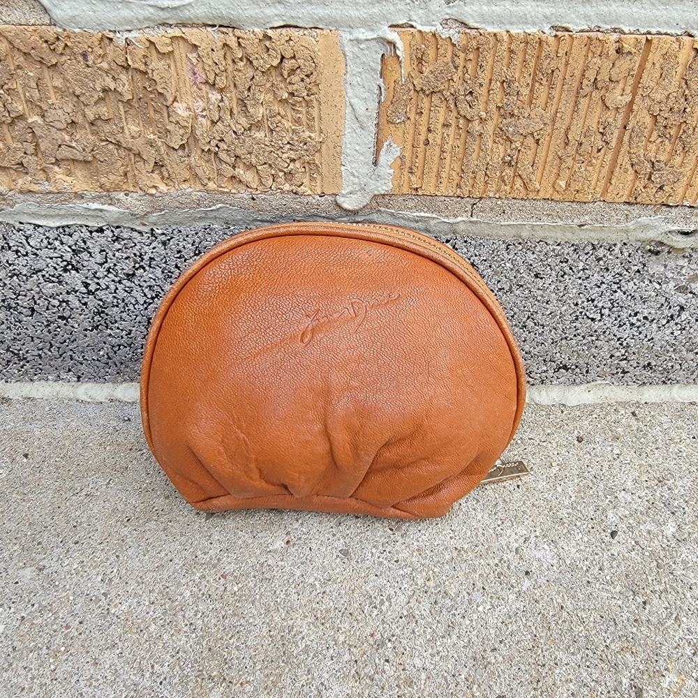 Junior Drake Cognac Brown Lamb Leather Zip Cosmetic Pouch Coin Wallet